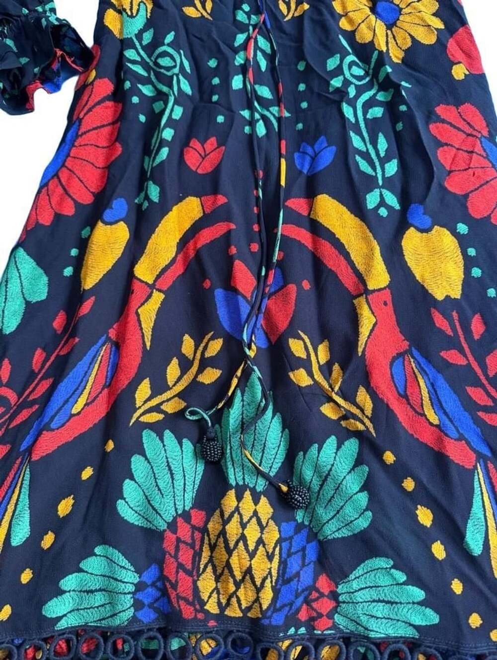 FARM Rio Toucan Pineapple Print Maxi Dress Size M Long Sleeve - Picture 5 of 5